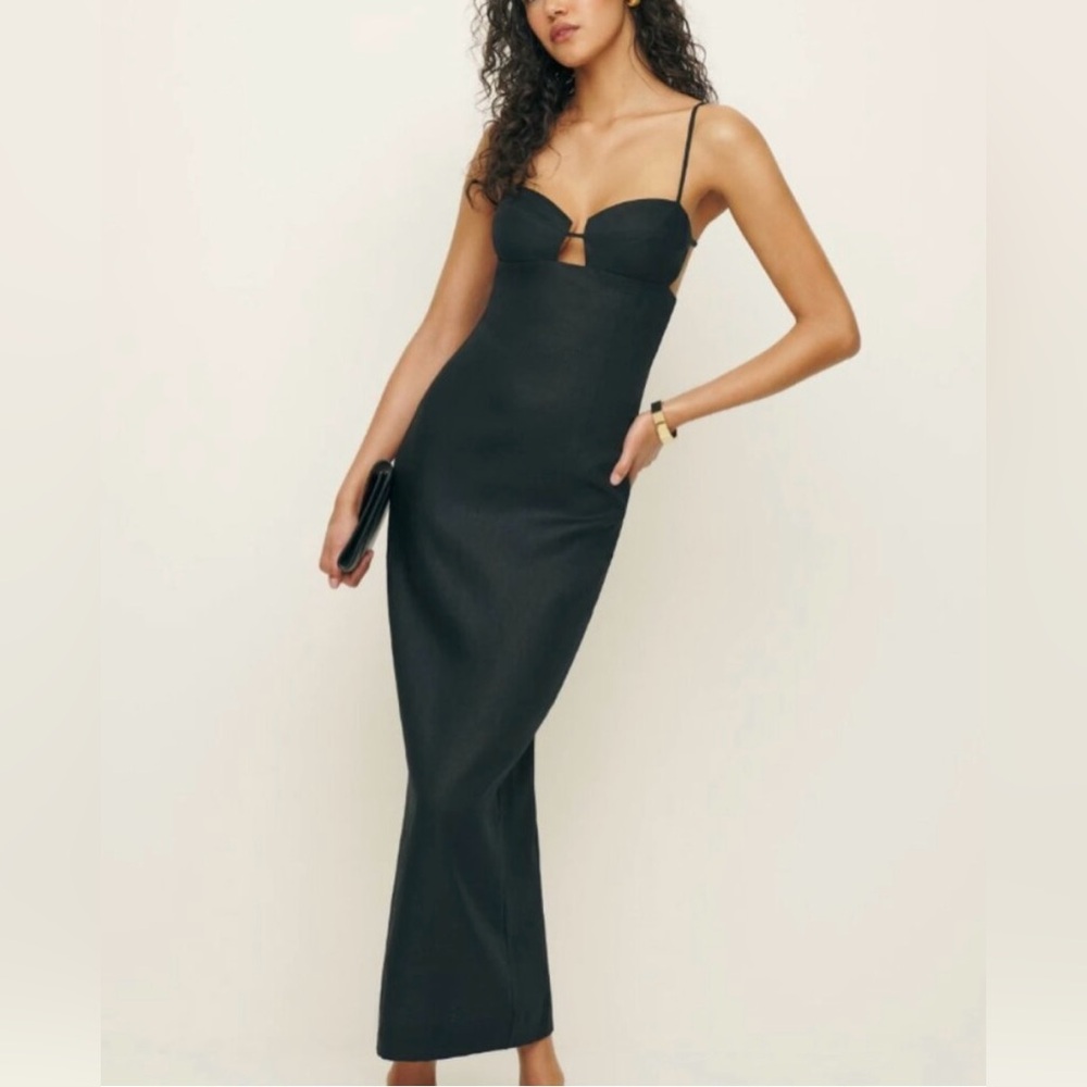 Reformation Malibu Linen Dress Black Size 6 - Picture 2 of 13